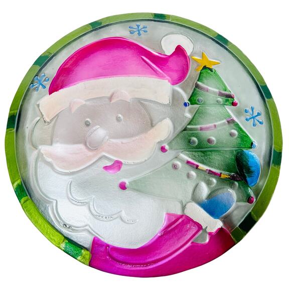 Christmas Holiday Hand Painted Glass Plates Lot of 3 Snowman Santa Reindeer 11" - Picture 3 of 8